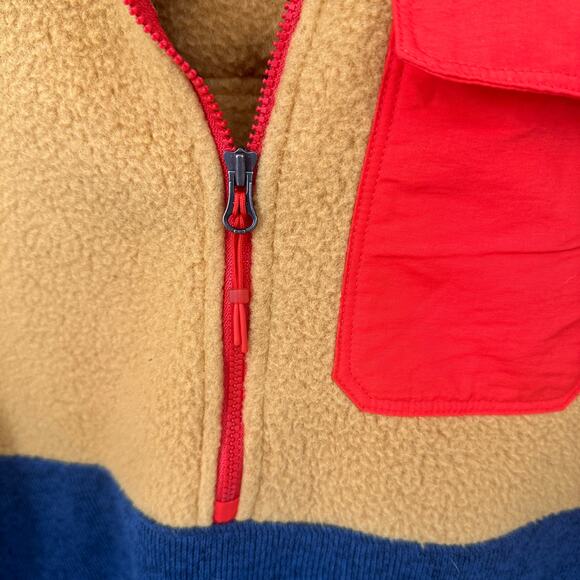 LL BEAN Ws Sweater Fleece Sherpa Colorblock Hybrid Pullover Navy Yellow Red // L - Picture 5 of 9